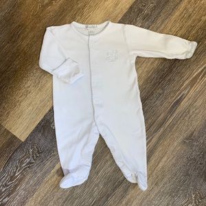 Kissy Kissy White Footie with Blue Stitching